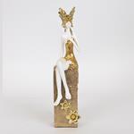 DECORATIVE SCULPTURE, RESIN, FEMALE WITH MASK,WHITE-GOLD 7x9x34cm
