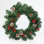 WREATH WITH SNOWY CONE AND BERRIES 50cm, 80 TIPS (TIPS WIDTH 8cm), GREEN COLOUR
