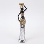 DECORATIVE SCULPTURE, FEMALE WITH AN AMPHORA, POLYRESIN,BLACK-GOLD-SILVER, 10x6.5x36.5cm