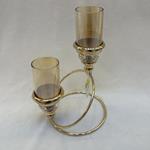 CANDLE HOLDER WITH 2 HOLDERS, METALIC, GOLD, 24X13cm