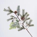 TWIG WITH PINE CONE AND WHITE DECORATIVES, 59cm