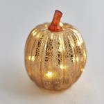 GLASS LED LIGHTED PUMPKIN, BATTERY OPERATED, ORANGE, 10x13cm