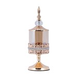 DECORATIVE GLASS JAR WITH LID METALLIC ACCENTS GOLD - AMBER GLASS 10x36cm