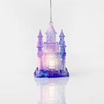 LIGHTED ACRYLIC CASTLE, PURPLE, BATTERY OPERATED, 7,4x11,3cm