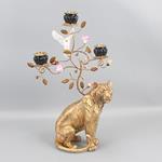 CANDLE HOLDER LEOPARD, POLYRESIN,GOLD, 3 POSITIONS, 30x15x50cm