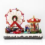 AMUSEMENT PARK, WITH WHEEL AND CAROUSSEL, WITH TRANSFORMER, 68 LED, WITH MUSIC AND MOVEMENT, 40x27x30,5cm