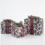 LIGHTED GIFT BOXES WITH WHITE - BLACK CHECKERED PATTERN, 3pcs ΣΕΤ,  15cm/20cm/25cm
