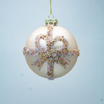 GLASS BALL, CHAMPAGNE WITH CHAMPAGNE BOW, SET 4PCS, 10cm