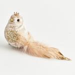 VELVET BIRD GOLD, WITH GLITTER AND FEATHERS, 15cm