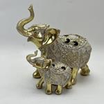 TABLE DECORATION, ELEPHANT AND BABY ELEPHANT,POLYRESIN, WHITE-GOLD, 23x12.5x20.5cm