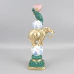 CANDLE HOLDER ELEPHANT, POLYRESIN, GREEN & GOLD, 1 POSITION