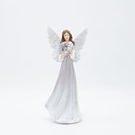 POLYRESIN ANGEL, SILVER, WITH WREATH, 12x9x25.7cm