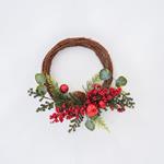 LITTLE WREATH, WITH RED BERRIES AND RED DECORATIVES, 40cm