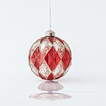 RAISED GLASS BALL, RED AND SILVER, WITH GLITTER, SET 4PCS, 10cm
