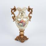 VASE, PORCELAIN& POLYRESIN, GOLD WITH FLOWERS, 23x13x38cm