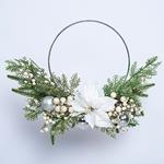 WREATH, WITH SILVER HOOP, FLOWER, BALLS AND DECORATIVES, 50cm