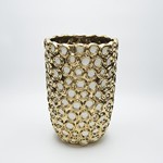VASE CERAMIC WHITE-GOLD 20x20x39.5cm