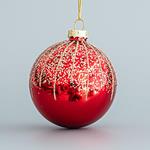 GLASS BALL, RED, WITH GOLD GLITTER, SET 4PCS, 8cm