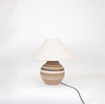 TABLE LAMP, WITH LINEN  SHADE AND MULTICOLOUR BASE, METAL- CERAMIC, BLACK-WHITE- BROWN,  ECRU, 25x48.5cm