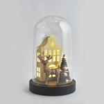 GLASS DOME, WITH DEER AND WOODEN TREE, 10 LED, 11,5x18cm