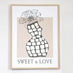 FRAMED  CANVAS  WITH  STYROFOAM,  "SWEET AND LOVE",BEIGE-WHITE-BLACK,45x60x2,2cm