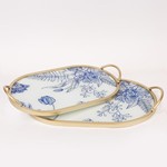 S/2 TRAY METAL & GLASS GOLD -BLUE 47.5x30x6cm / 40x25x6cm