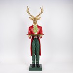 REINDEER WITH PLATTER, RED, POLYRESIN, 26.4x98.9cm
