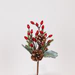 PICK WITH RED CRANBERRIES AND PINE CONES, 42cm