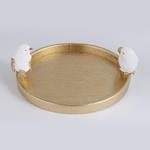 DECORATION PLATE  WITH  BIRD, WOODEN, WHITE-GOLD, 30.9x28x9.5cm