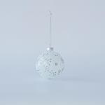 GLASS BALL, WHITE WITH WHITE DESIGNS, SET 4PCS, 10cm