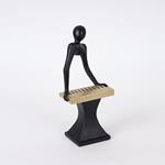 DECORATIVE SCULPTURE, PEOPLE WITH MUSICAL INSTRUMENT, POLYRESIN,BLACK & GOLD, 10.5x8.5x21.5cm