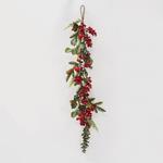 BRANCH, WITH RED BERRIES AND RED DECORATIVES, 120cm