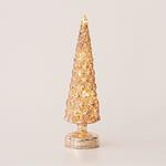 GLASS LIGHTED TREE, CHAMPAGNE, BATTERY OPERATED, WITH GLITTER, 9x34cm