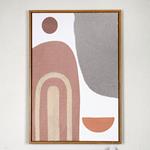 CANVAS  PAINTING, WITH PS FRAME, ABDTRACT  ART ,  CIRCLES, WHITE-BEIGE-BROWN, 42,5x2,8x62,5cm