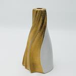 CANDLE HOLDER, CERAMIC, WHITE-GOLD, 11.5x11x19.5cm