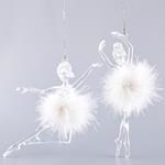 BALLERINA ACRYLIC TRANSPARENT, WITH WHITE FEATHERS, 2 DESIGNS, 9,5x13,6cm, PRICE PER PIECE