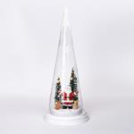 LIGHTED GLASS CONE WITH SANTA, 12x28cm