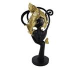 TABLE DECORATION, MASK WITH BUTTERFLY, POLYRESIN, BLACK & GOLD, 15.5x9x29.7cm