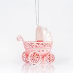 ACRYLIC BABY CARRIAGE, PINK, WITH GLITTER, 11x10cm