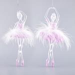 BALLERINA ACRYLIC TRANSPARENT, WITH PINK FEATHERS, 2 DESIGNS, 7,5x17cm, PRICE PER PIECE