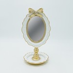 TABLE MIRROR, WITH A BOW, POLYRESIN, WHITE-GOLD, 15.5x14x29.5cm