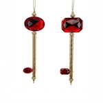 PLASTIC KEY, GOLD WITH RED GEM, 2 DESIGNS, 4,3x1.3x15.5cm