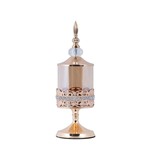 DECORATIVE GLASS JAR WITH LID METALLIC ACCENTS GOLD - AMBER GLASS 10x34cm