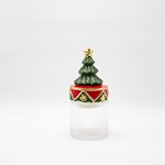 COOKIE JAR WITH GREEN CHRISTMAS TREE LID, DECORATIVE, 11x25cm