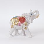 TABLE DECORATION, ELEPHANT,POLYRESIN,  WHITE WITH FLOWERS, 25x10x21cm