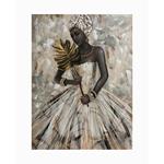 CANVAS PAINTING,  AFRICAN WOMAN WITH FERN, 90x2,5x120cm