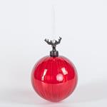 GLASS BALL WITH PORCELAIN REINDEER, RED, 10cm, PCS 1