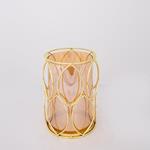 CANDLE HOLDER WITH AMBR GLASS, METAL, GOLD, 1 POSITION, 13.5x20cm