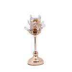 CANDLE HOLDER GLASS WITH CRYSTAL DETAILS METALLIC BASE GOLD-WHITE-AMBER GLASS 10x32cm