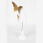 TABLE DECO, HAND WITH BUTTERFLIES, WHITE&GOLD, 12.5x13.5x35cm